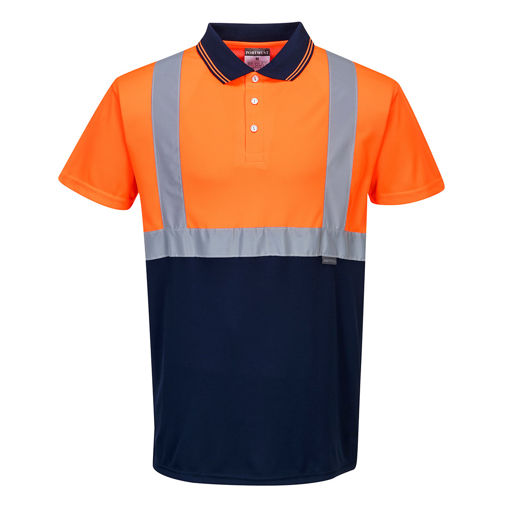 Picture of Portwest Hi-Vis Contrast Polo Shirt S479 | Orange & Navy