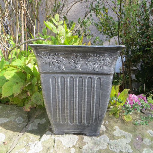 Picture of Square Floral Fluted Pot 35cm | Silver