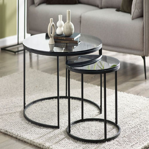 Picture of Chicago Round Nesting Coffee Tables | Smoked Glass